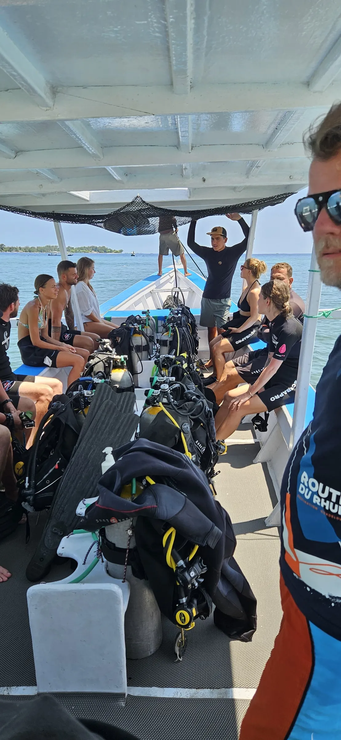 Group gearing up on the boat