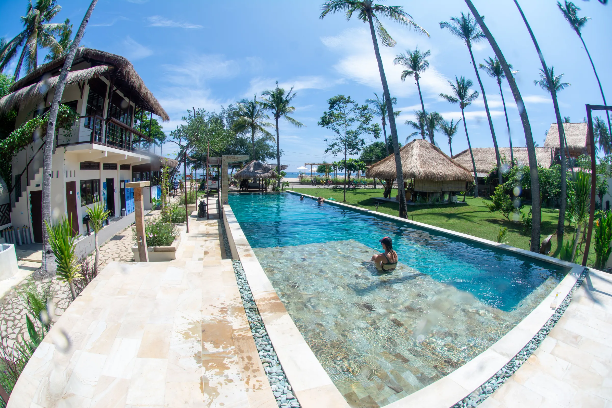 Diver underwater at the resort pool