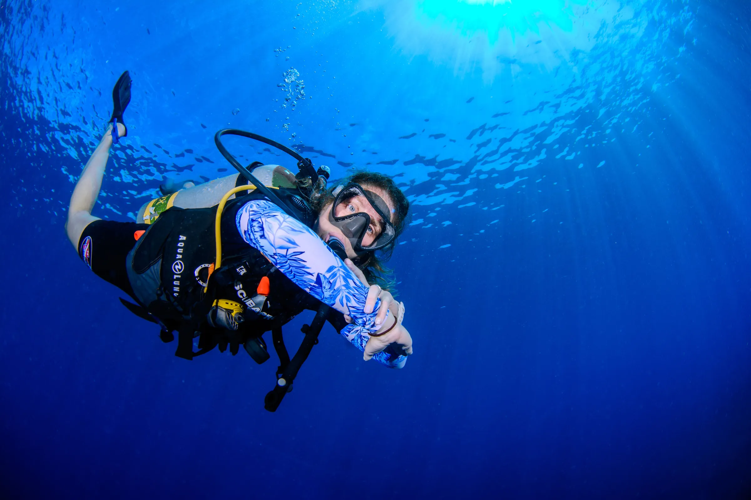 Diver smiling in the blue