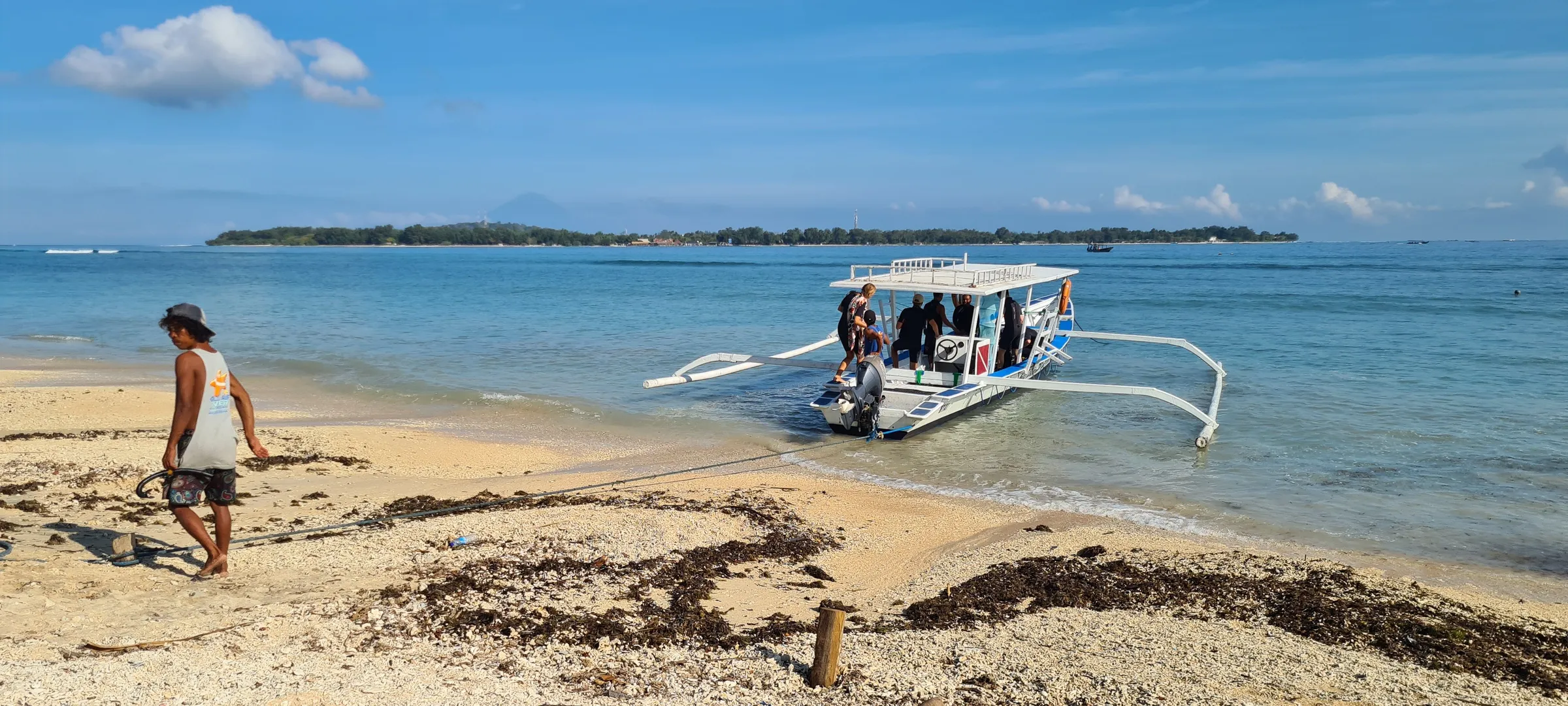 Boats moored on the beach