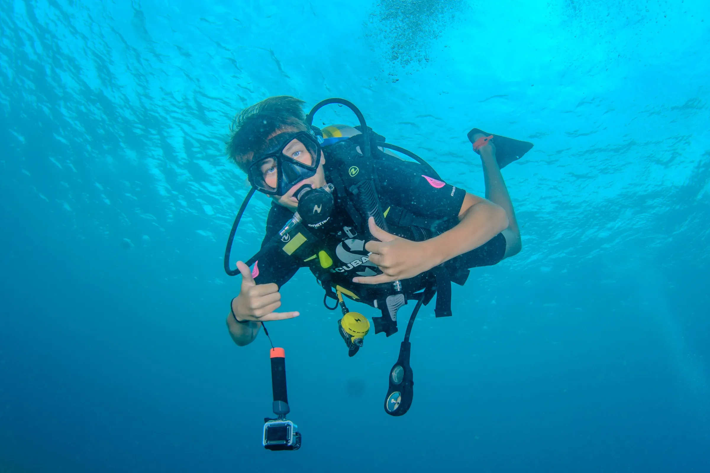 Diver filming with action camera