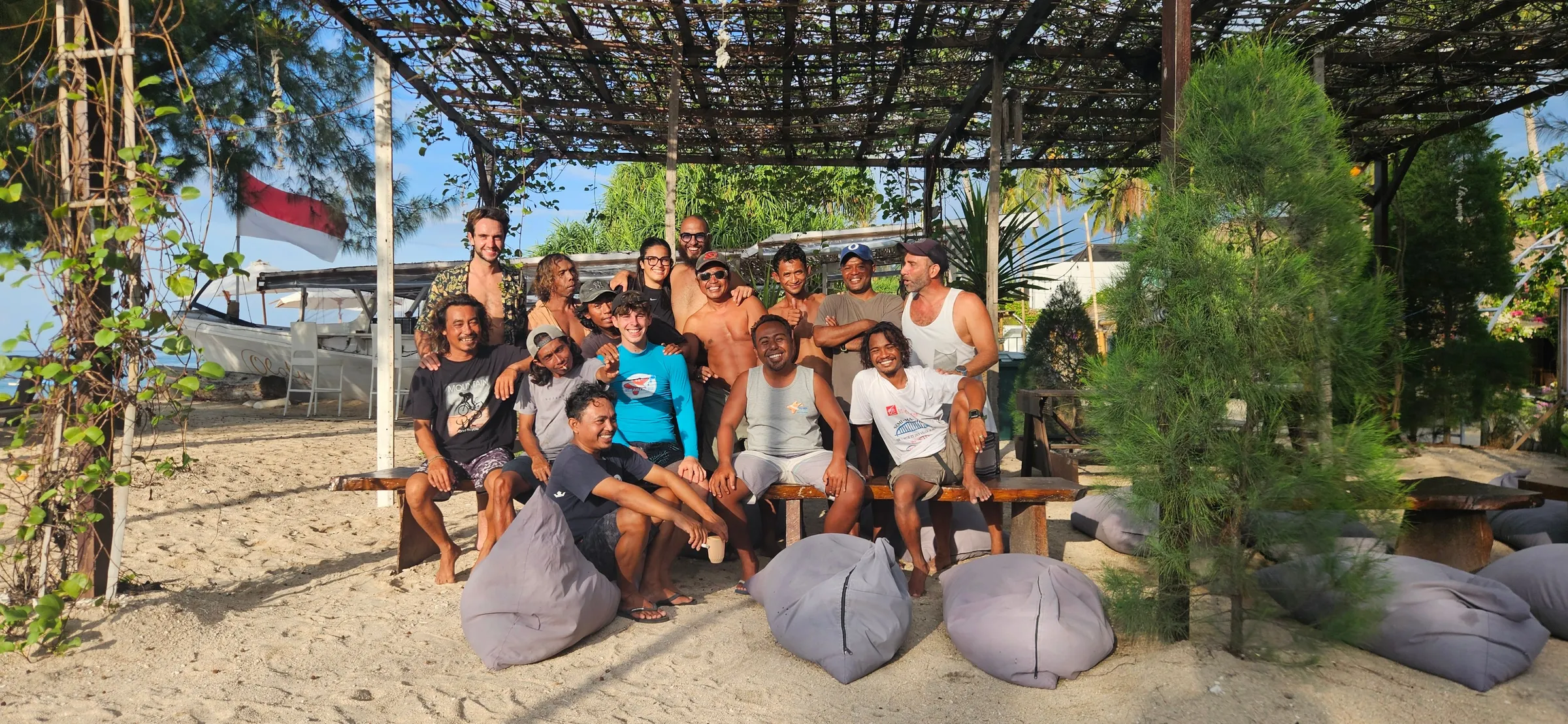 Group hanging out at beach bar